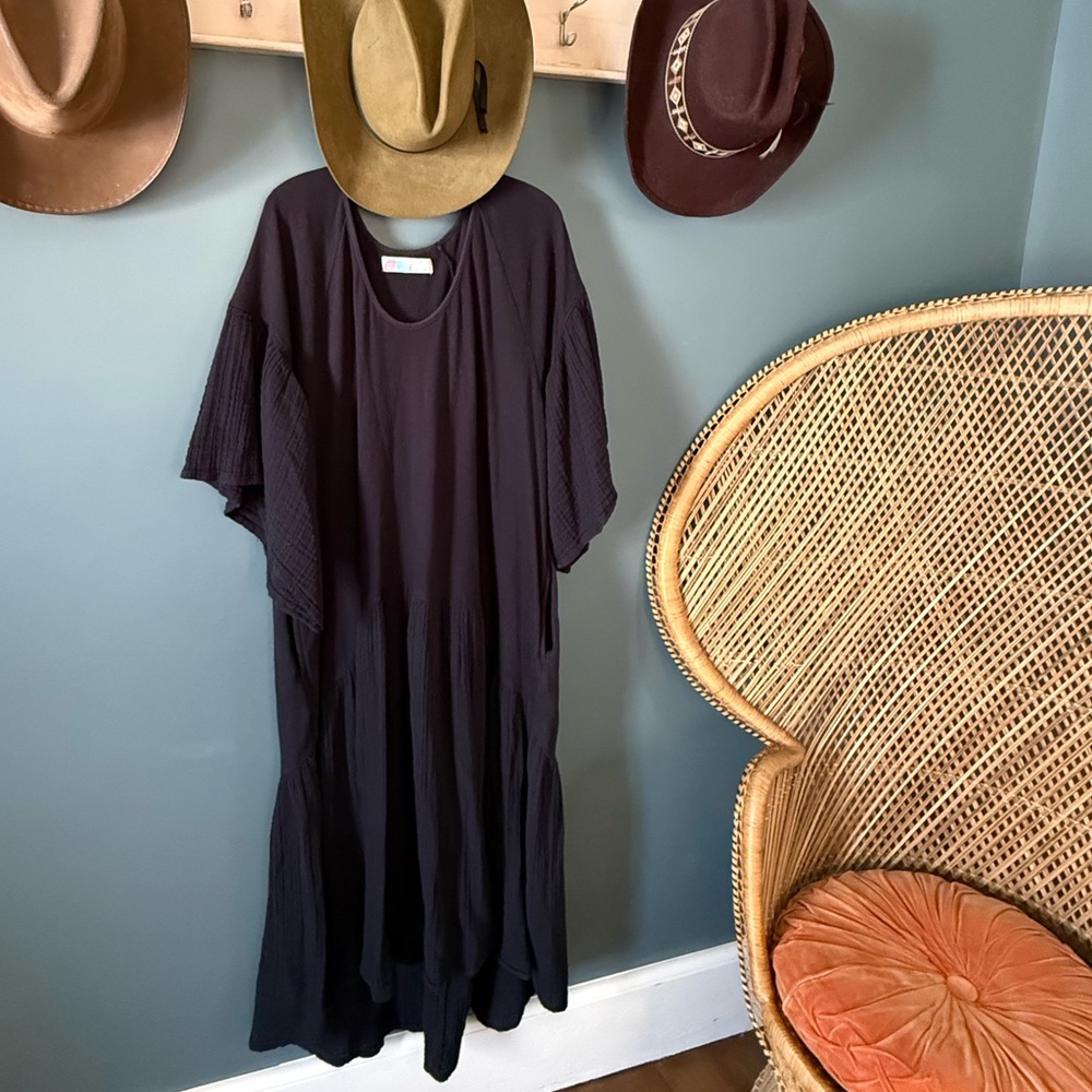 Free People FP Beach Bell Sleeves 100% cotton black maxi dress sz large
